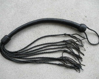 Black Leather TOMCAT Nine Tail Whip Flogger Costume - FLEXIBLE High Quality