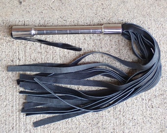 NEW Metal Handle Black Leather FLOGGER - THUDDY and Amazing Soft High Quality Tails/Falls