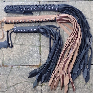 BIG or Mini MAX HEAVY Thuddy Black or Brown Thick Leather Flogger Tails - Corset Handle - Horse Trainer