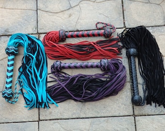 Thuddy Leather Flogger NEW White Black Red Purple Turquoise Teal 70 Tail Whip - GORGEOUS
