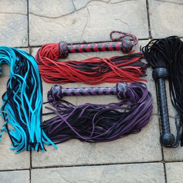 NEW White Black Red Purple Turquoise Teal 70 Tail Leather Flogger Whip - GORGEOUS