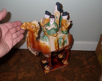 Vintage Chinese Pottery Sancai Camel with Musicians 14"