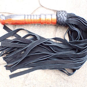 Handmade Leather BDSM Flogger – Custom Suede Whip for Couples – Impact Play Toy - Wood Wooden Handle