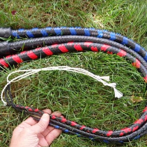 Blauw zwart rood kangoeroeleer signaalzweep 3 ft 12 gevlochten staal Shot Loaded