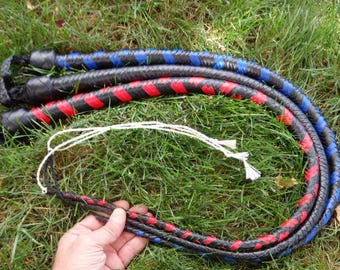 Blau Schwarz Rot Känguru-Leder Signalpeitsche 0,8 Meter 12 Zopf Stahl Schuss geladen
