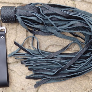 Gorgeous Black Leather SWIVEL FINGER Flogger - Cat of 9 Tails - Top Quality Grain Leather