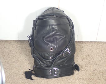 NEW Black Leather Costume Sensory Deprivation Gear PADDED Mask Hood - Reenactment Gear WOW Gimp Mask