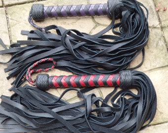 MR THUDDY Purple Red or Black PREMIUM Leather Flogger - High Quality Tails Falls