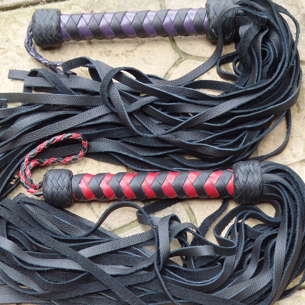 MR THUDDY Purple Red or Black PREMIUM Leather Flogger - High Quality Tails Falls