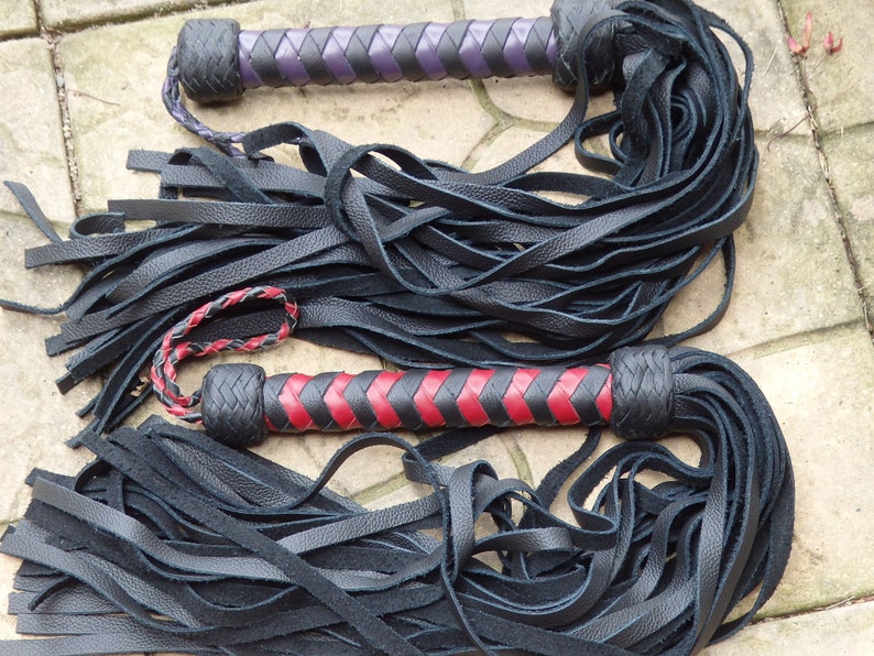 MR THUDDY Purple Red or Black PREMIUM Leather Flogger - High Quality Tails Falls 