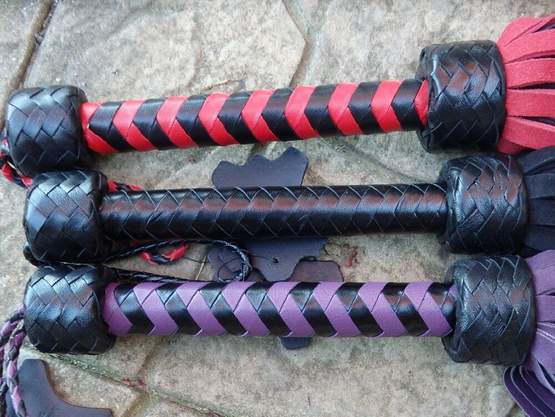 NEW HEAVY Black Purple or Red Leather Flogger Suede - 72 Tails - THUDDY and Amazing image 2