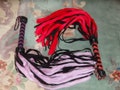 BLACK or RED or PURPLE or Turquoise Teal Leather & Fur Mop Flogger - Amazing Gift Idea