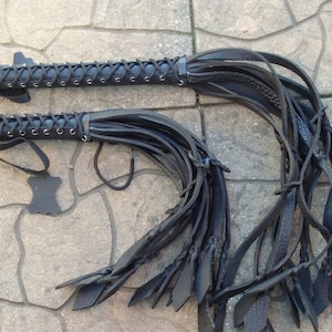 BIG or Mini MAX HEAVY Thuddy Black Thick Leather Flogger Tails - Corset Handle - Horse Trainer