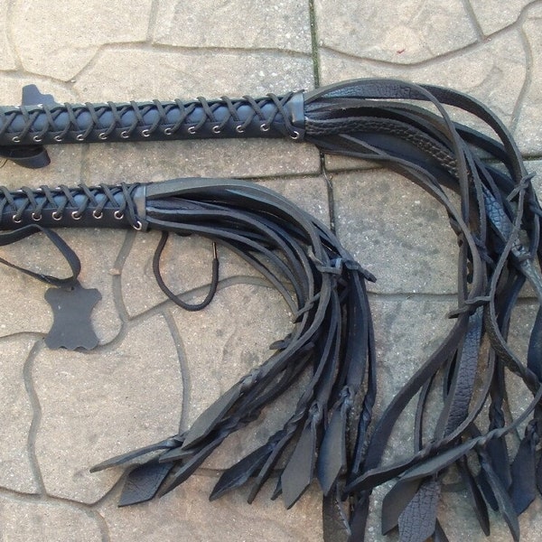 BIG or Mini MAX HEAVY Thuddy Black or Brown Thick Leather Flogger Tails - Corset Handle - Horse Trainer