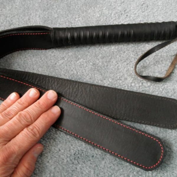 Heavy LEATHER SLAPPER TAWSE 2-Tongue with Leather Wrapped Metal Handle