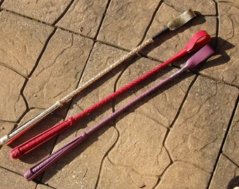 Gold Black Red or Purple Full End-to-End LEATHER Riding Crop Quirt Equestrian - STICK BULLWHIP