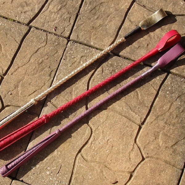 Gold Black Red or Purple Full End-to-End LEATHER Riding Crop Quirt Equestrian - STICK BULLWHIP