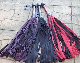 NEW HEAVY Black Purple or Red Leather Flogger Suede - 72 Tails - THUDDY and Amazing