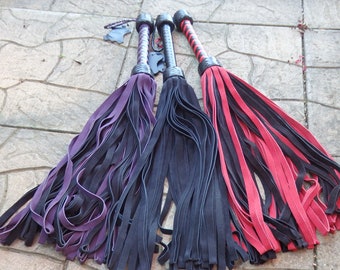 NEW HEAVY Black Purple or Red Leather Flogger Suede - 72 Tails - THUDDY and Amazing