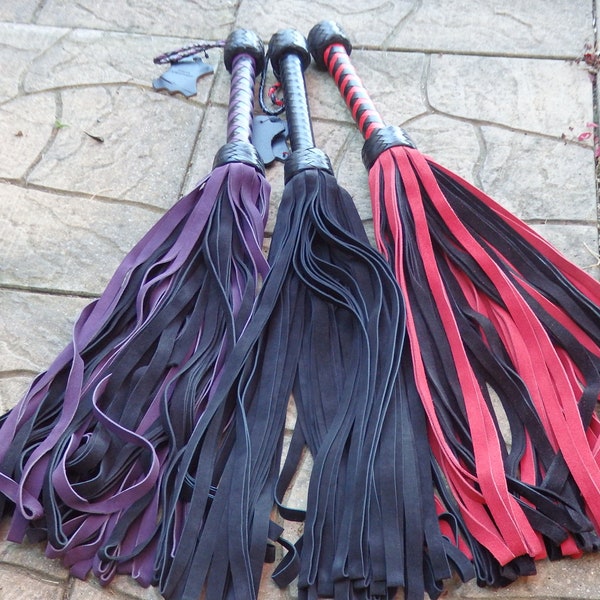 NEW HEAVY Black Purple or Red Leather Flogger Suede - 72 Tails - THUDDY and Amazing