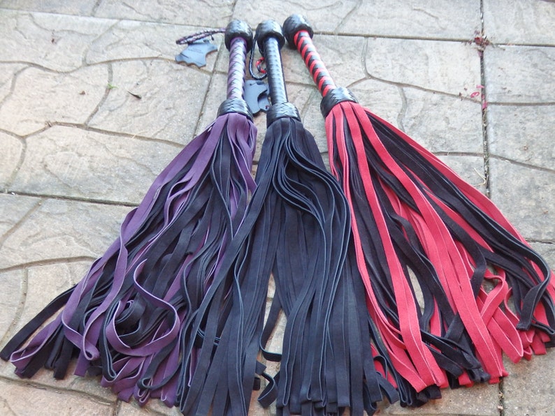 NEW HEAVY Black Purple or Red Leather Flogger Suede - 72 Tails - THUDDY and Amazing 