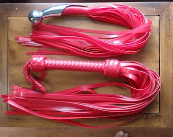 Rot Silikon VEGAN Rot Flogger - Ihre Wahl - Metall oder Silikon Griff