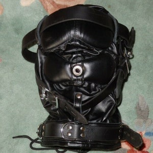 NEW Black Leather Costume Sensory Deprivation Gear PADDED Mask Hood - Reenactment Gear WOW