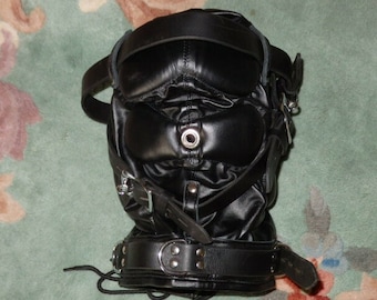 NEW Black Leather Costume Sensory Deprivation PADDED Mask Hood - Reenactment Gear WOW