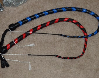 Blue Red Black Kangaroo Leather Signal Whip/Singletail 3 ft 12 Plait Steel Shot Loaded