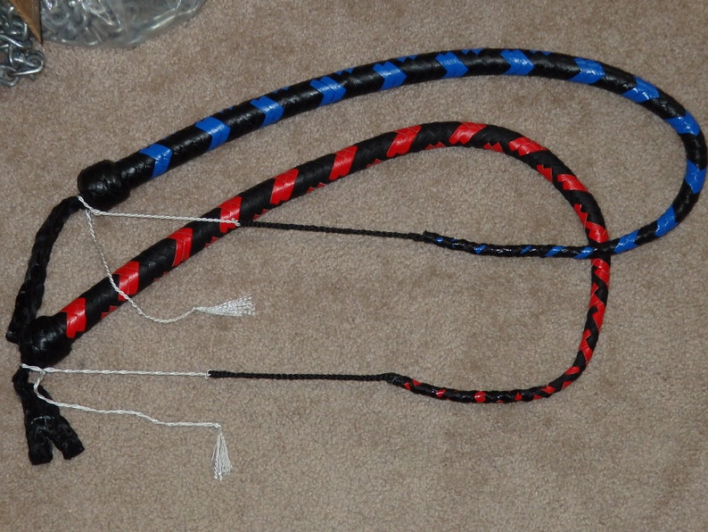 Blue Red Black Kangaroo Leather Signal Whip/Singletail 3 ft 12 Plait Steel Shot Loaded 