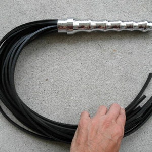 HEAVY DUTY Rugged Leather Flogger Metal BEADED Knobby Handle