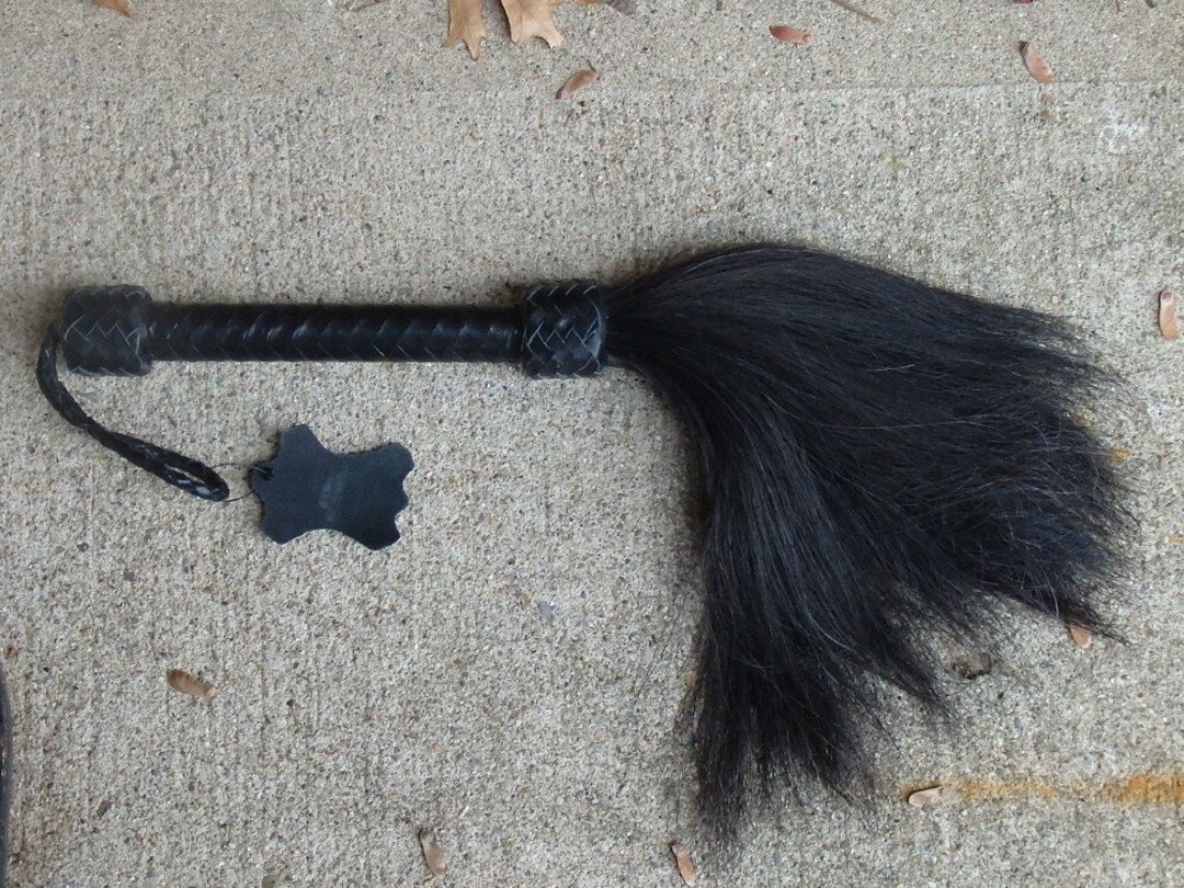 Black Leather Horse Hair Flogger Horsehair Whip WHISK EQUESTRIAN GEAR