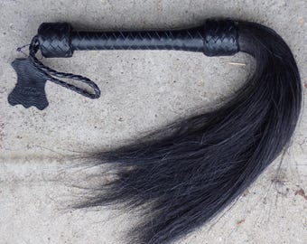 Leather Horse Hair Flogger - Horsehair Whip WHISK - EQUESTRIAN GEAR - Black Sensual Teaser