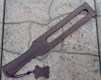 Dusky Brown Leather Paddle, Long Handmade Leather Paddle with Slot Cutout, Rustic Artisan Leather