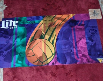 Vintage 80s Miller Lite Beer Poster Pro Beach Volleyball 16" x 30" - EC WOW SEXY