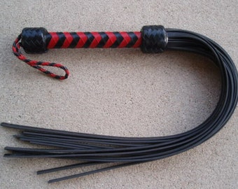 New BLACK & RED RUBBER Tail Flogger - Cat Of 9 Tails - Nine Whip