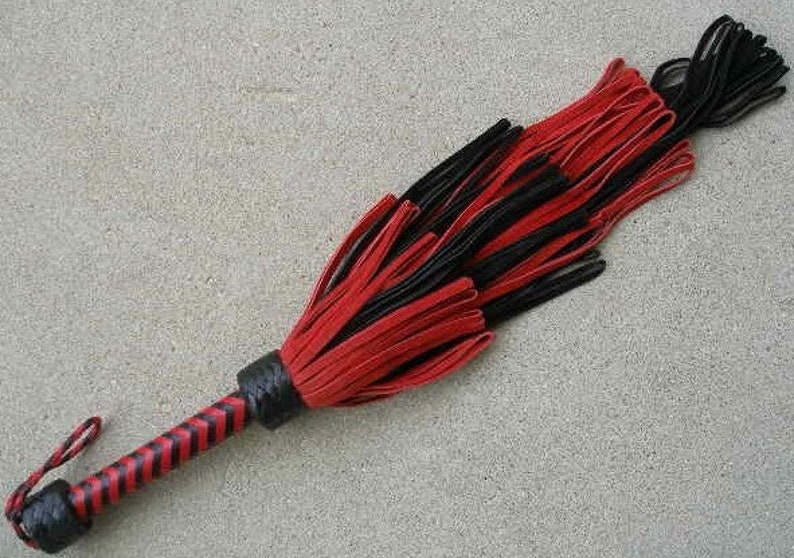 NEW Leather Flogger Whip BLACK/RED 182 Tail- Great Sweetheart Valentine's Day Gift 