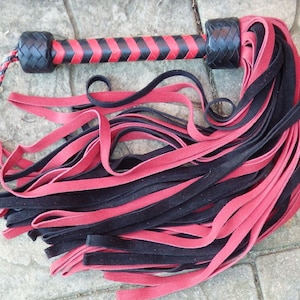NEW HEAVY Black Purple or Red Leather Flogger Suede - 72 Tails - THUDDY and Amazing Red