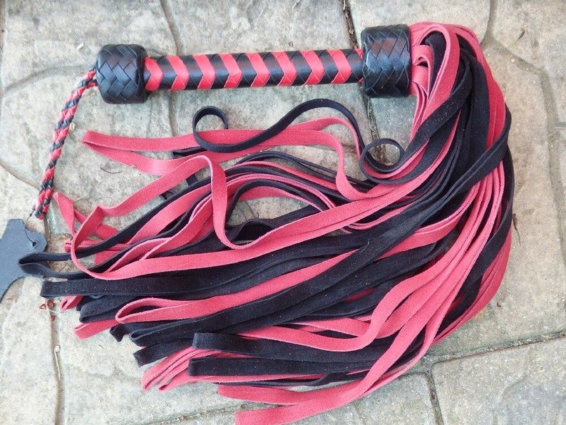 NEW HEAVY Black Purple or Red Leather Flogger Suede - 72 Tails - THUDDY and Amazing Red