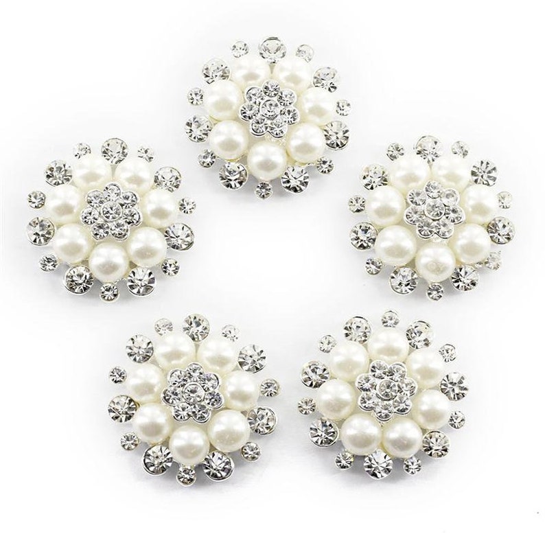 20pcs Crystal Pearl Flower Buttons DIY Sewing Embellishment Jewelry Findings