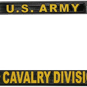 U.S. Army 1st Cavalry Division in Gold on Black Chrome License Plate Frame Officially Licensed by the US Army