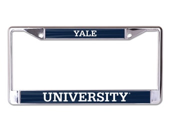 Yale University on Blue Background Chrome License Plate Frame Officially licensed product