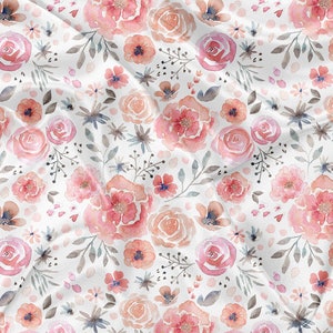 Printed Minky pink floral watercolor (agencement) Print