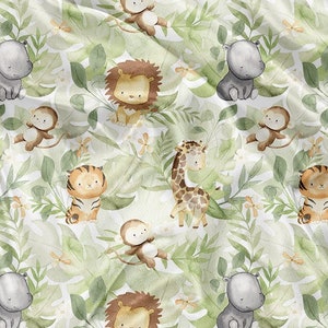 Printed Minky fabrics Safari Lion Girafe Monkey Print - jungle animals