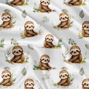 Printed Minky fabrics watercolor Sloth Print
