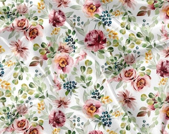 Printed Minky watercolor floral Print - floral minky fabric by the yard