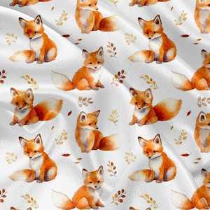 Printed Minky Fabric Fox watercolor Print - minky fabric by the yard - minky Fox