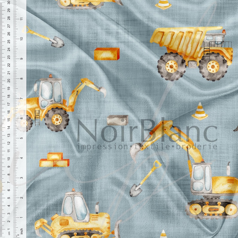 Printed Minky Construction and tractor Print - minky fabric by the yard image 3