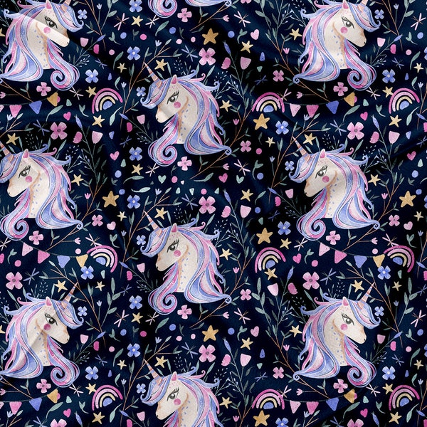 Printed Cuddle Minky unicorn and flower watercolor Print - minky fabric by the yard