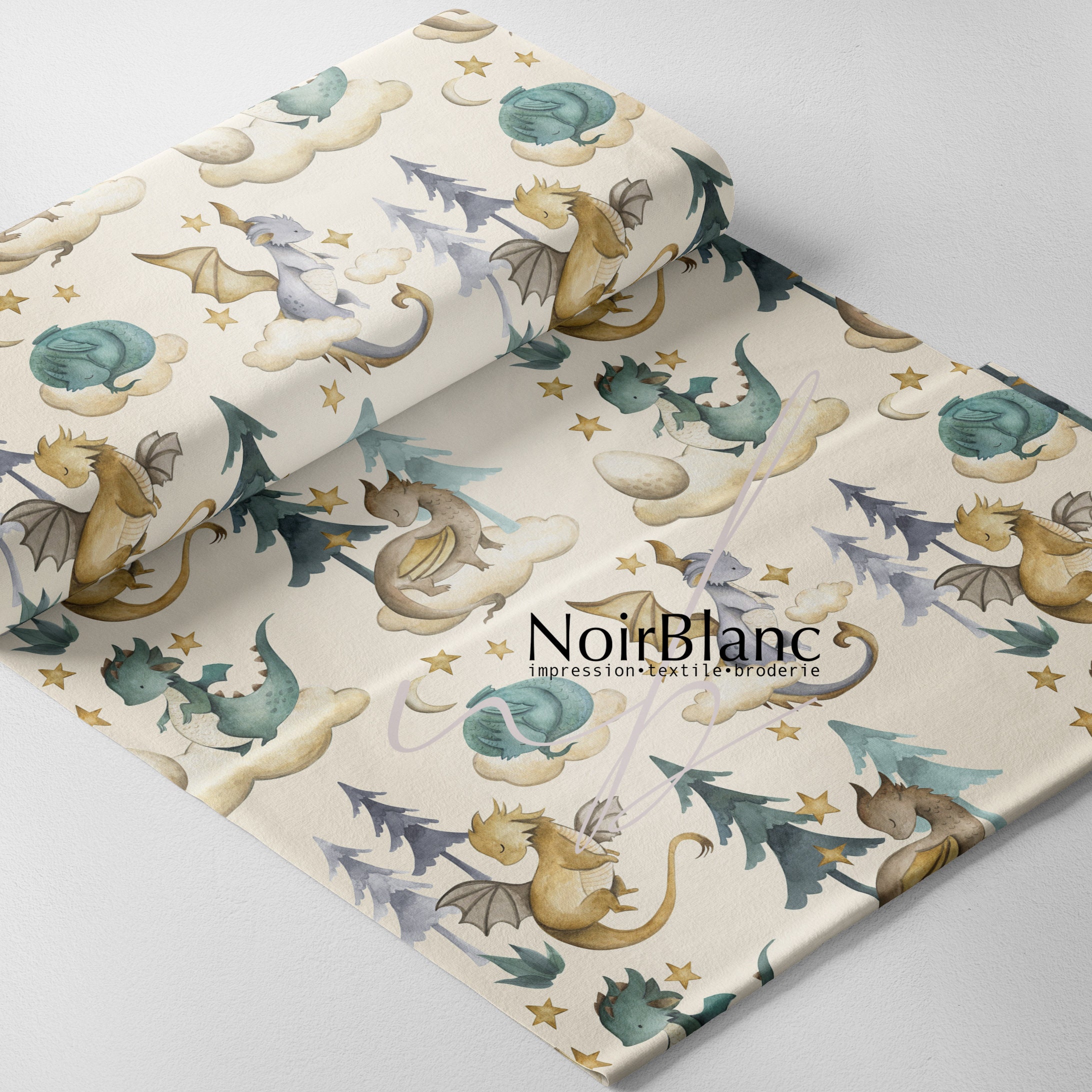 Tissus - 18 différentes fibres - Motif Dragon sapin